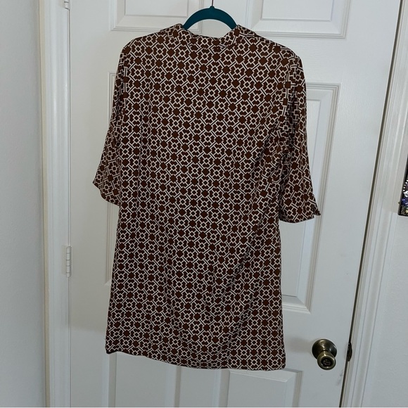 J. Mclaughlin Brown and White Geometric Pattern Dress silk wool XL lord Taylor - Picture 5 of 6